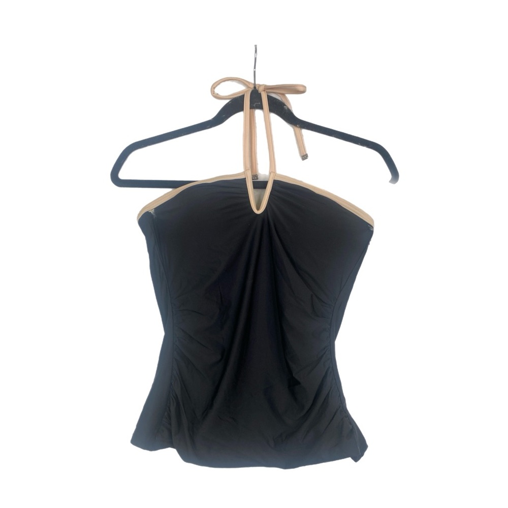 Calvin Klein Womens Black / Peach Trim on halter style tankini top Size M NWT